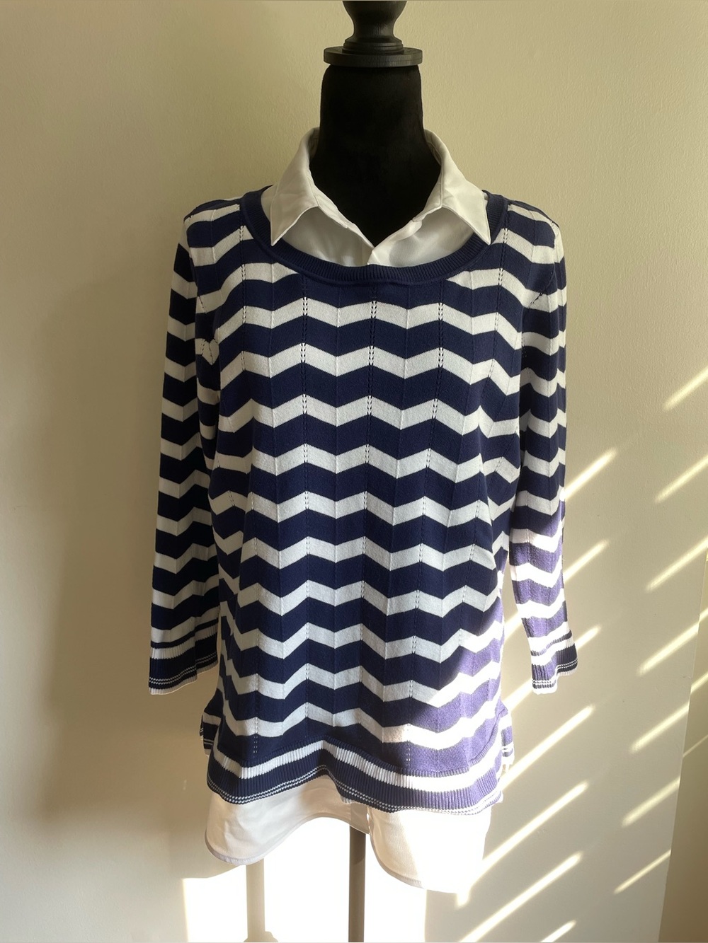 Karl Lagerfeld Paris Chevron Knit Sweater Layered Look Longline Top Size M